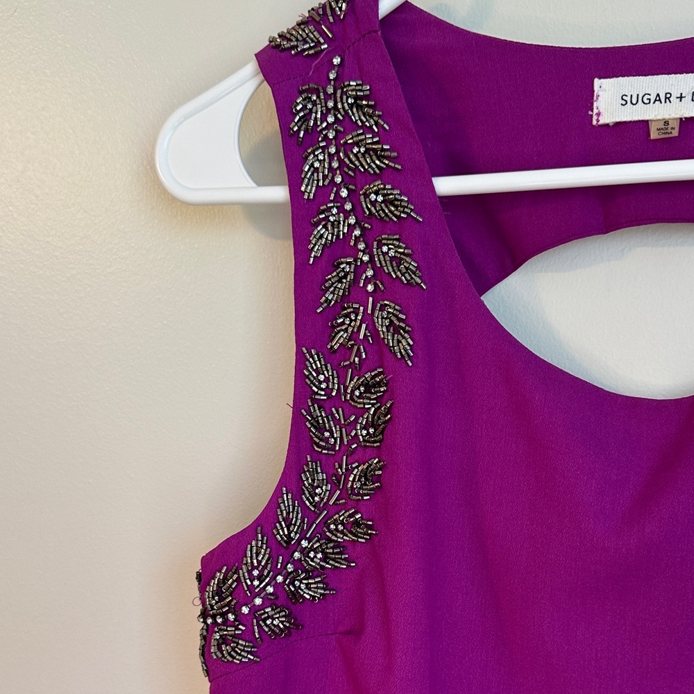 Sugarlips Purple Backless Dress with Embellished/Beaded Shoulders - Picture 3 of 8